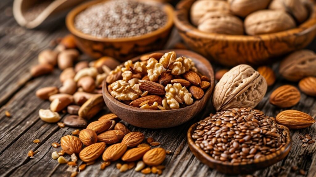 Almonds, walnuts, and flaxseeds in your diet