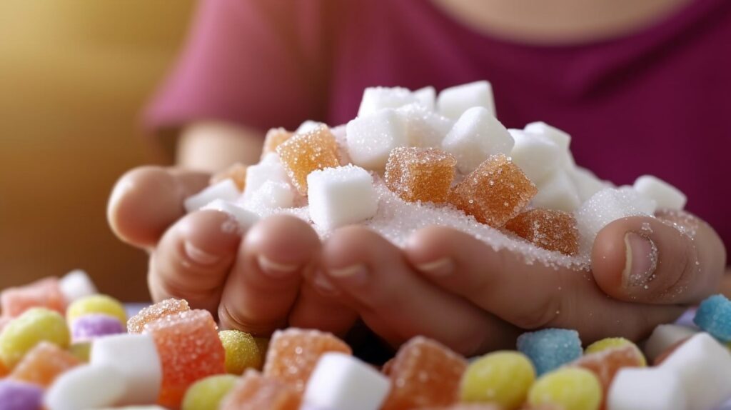 Limit sugar intake in sugary beverages, sweets, and processed foods with high sugar